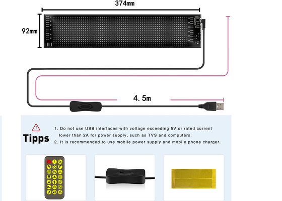 16*64 Flexible LED-Bildschirm Außeneinschaltfläche Wasserdichtes Panel Fahrzeugfenster LED Weichschild