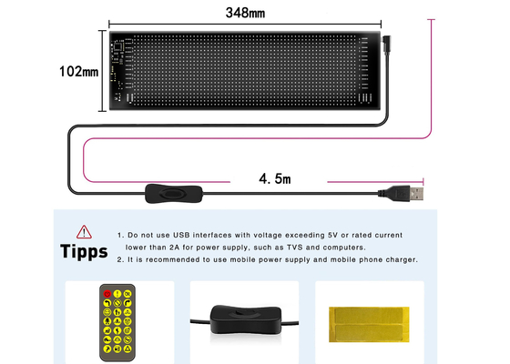 App Control LED Sign Board 20*64 Flexible USB Programmierbares benutzerdefiniertes Scroll-Message Autoschilder Digitales Display